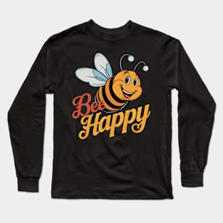 Bee Happy Vintage-Inspired Vector Design Long Sleeve T-Shirt